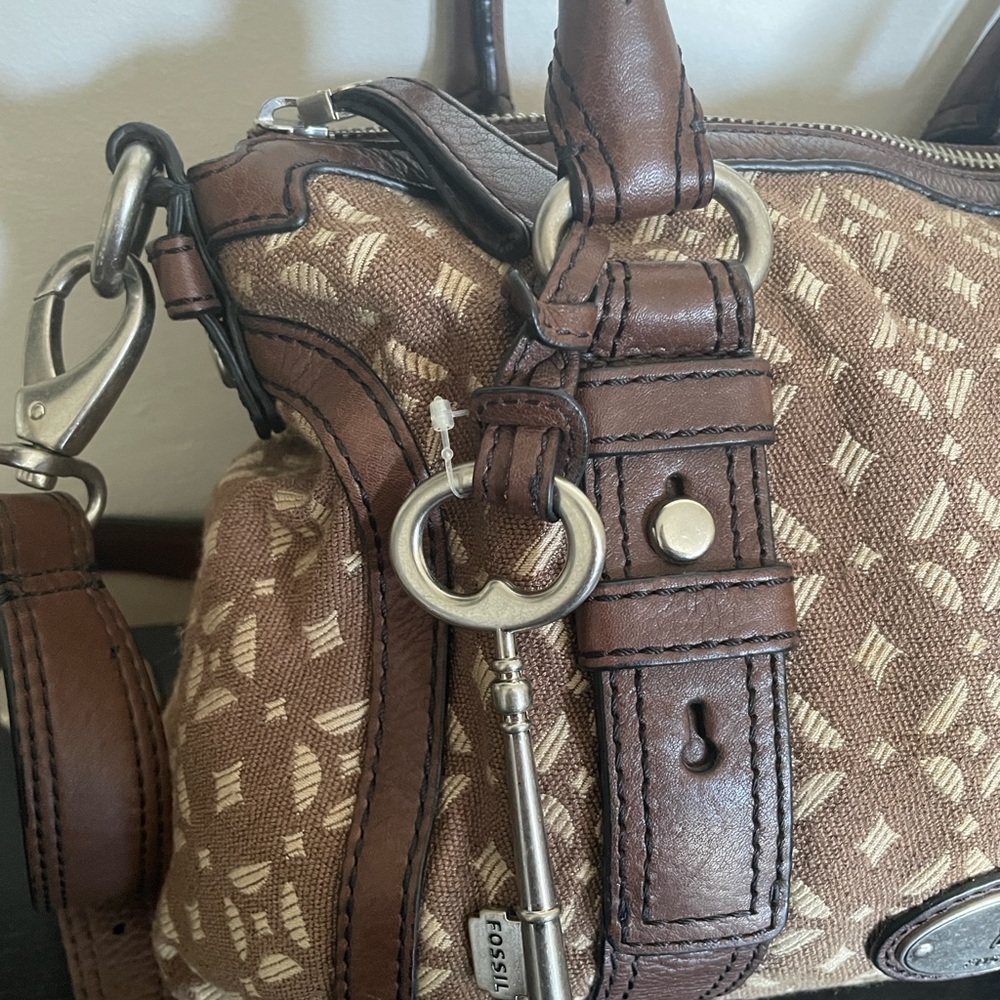 Vintage Fossil Maddox Canvas Leather Doctor's Bag - Picture 3 of 4